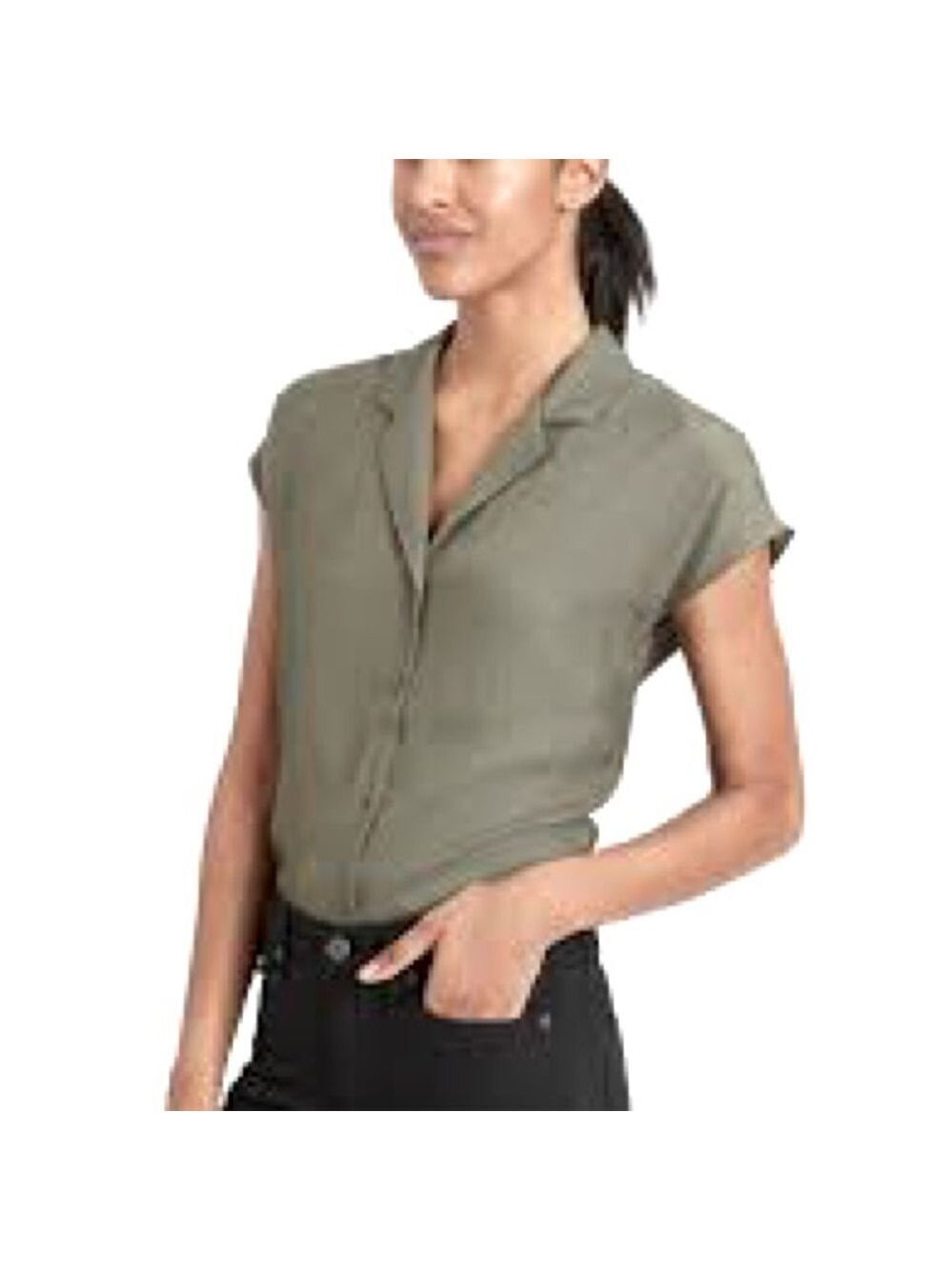 T Tahari Airflow Button-Up Collard Camp Shirt Blouse Flowy, size M